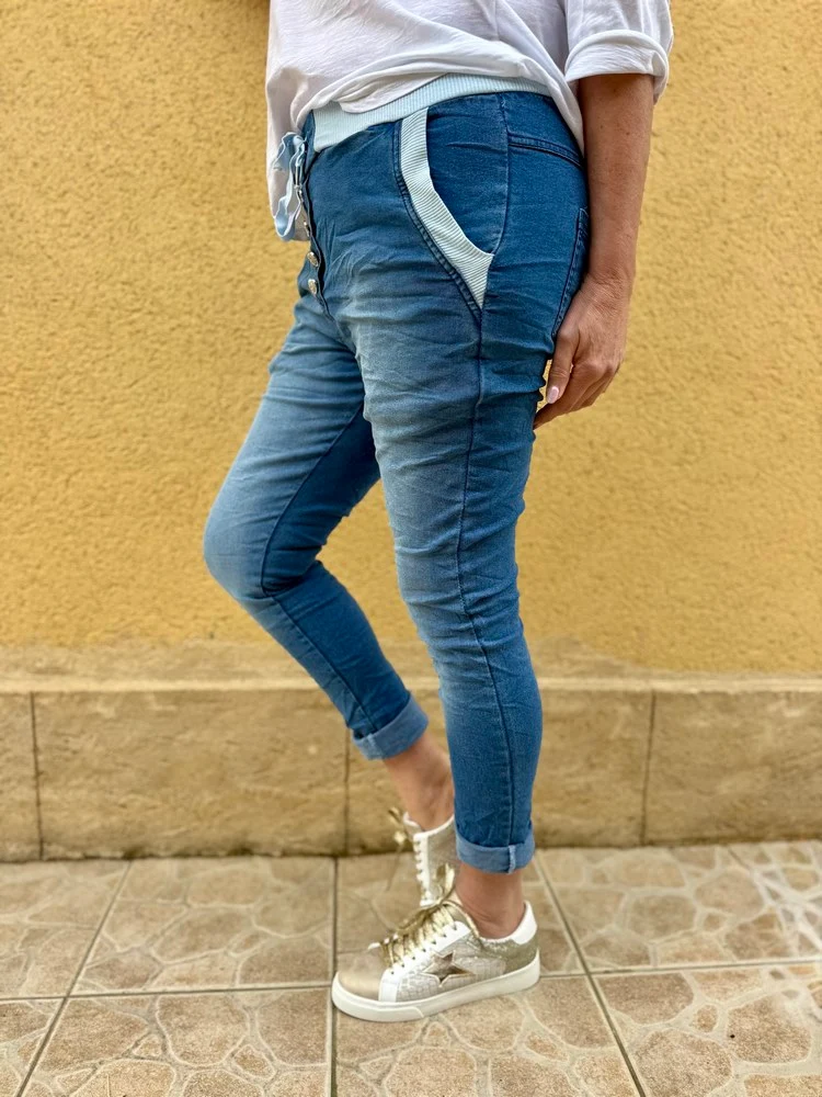 Jogg en jean boutons Strass