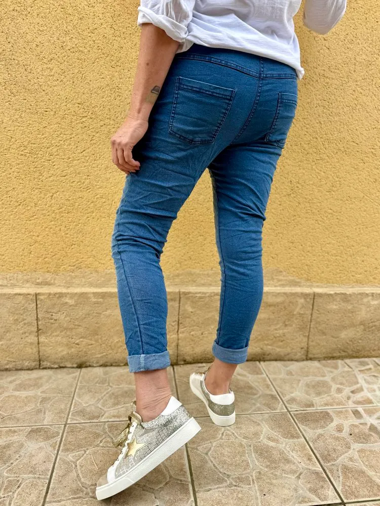 Jogg en jean boutons Strass