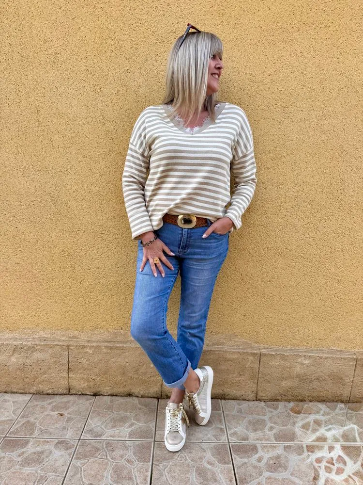 Sweat rayé Théo beige