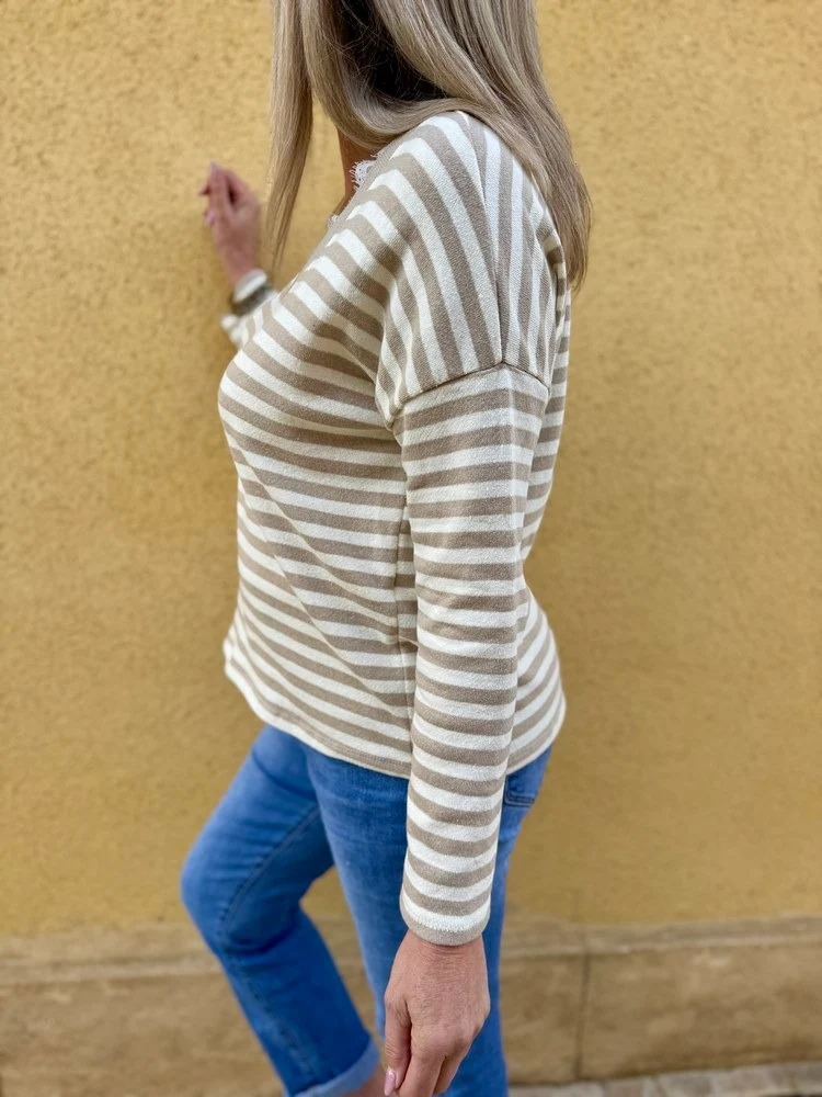 Sweat rayé Théo beige