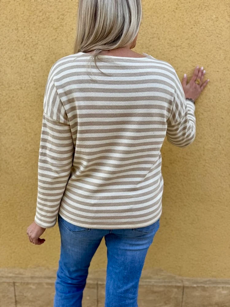 Sweat rayé Théo beige