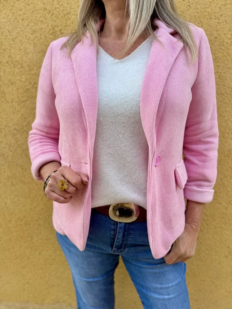 Veste tailleur en velours Sandra rose acidulé