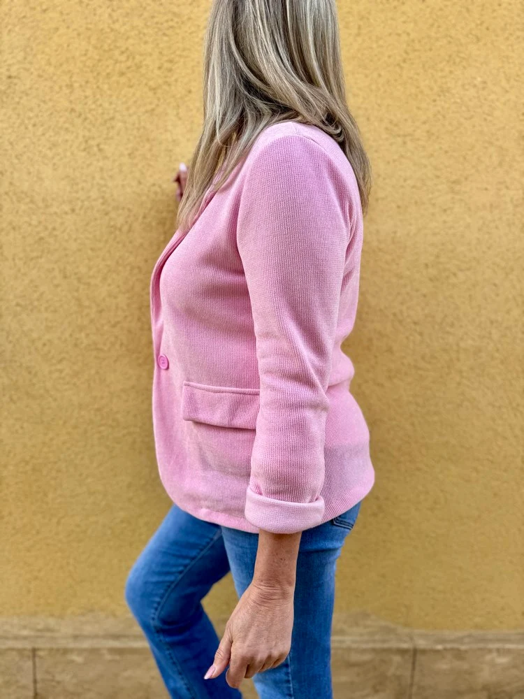 Veste tailleur en velours Sandra rose acidulé