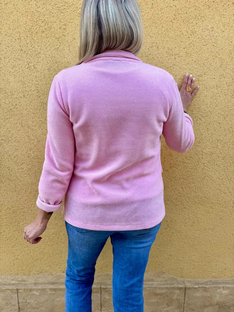 Veste tailleur en velours Sandra rose acidulé