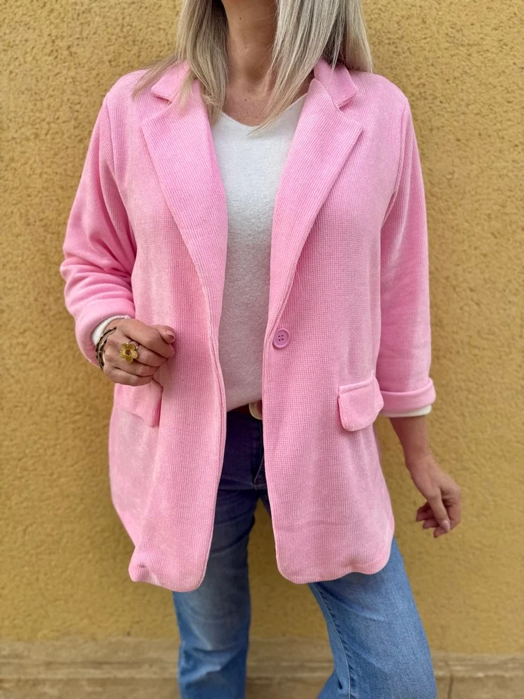 Veste tailleur en velours Sandra + rose acidulé