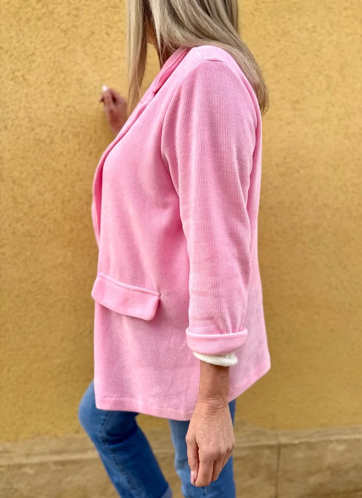 Veste tailleur en velours Sandra + rose acidulé