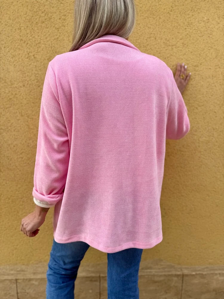 Veste tailleur en velours Sandra + rose acidulé