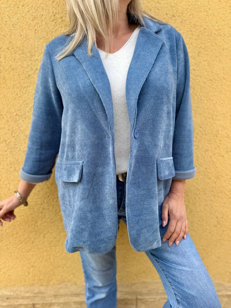 Veste tailleur en velours Sandra + bleu jean
