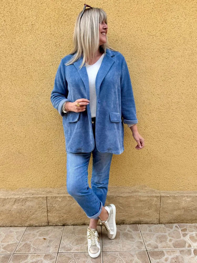 Veste tailleur en velours Sandra + bleu jean