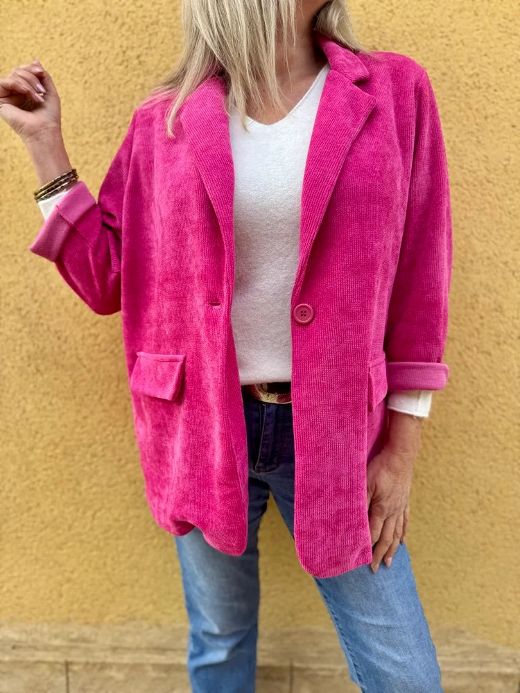 Veste tailleur en velours Sandra + fuchsia
