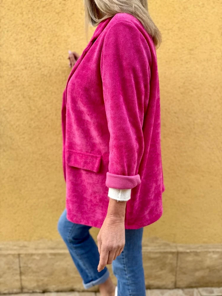 Veste tailleur en velours Sandra + fuchsia