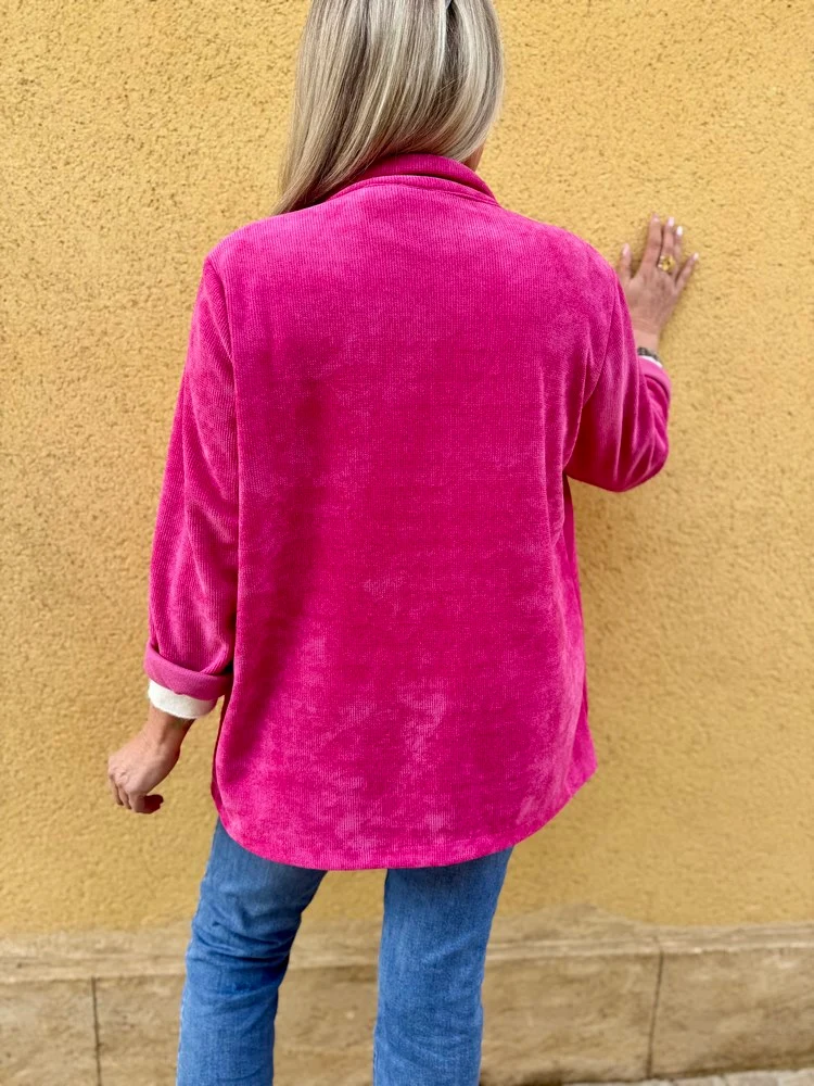 Veste tailleur en velours Sandra + fuchsia