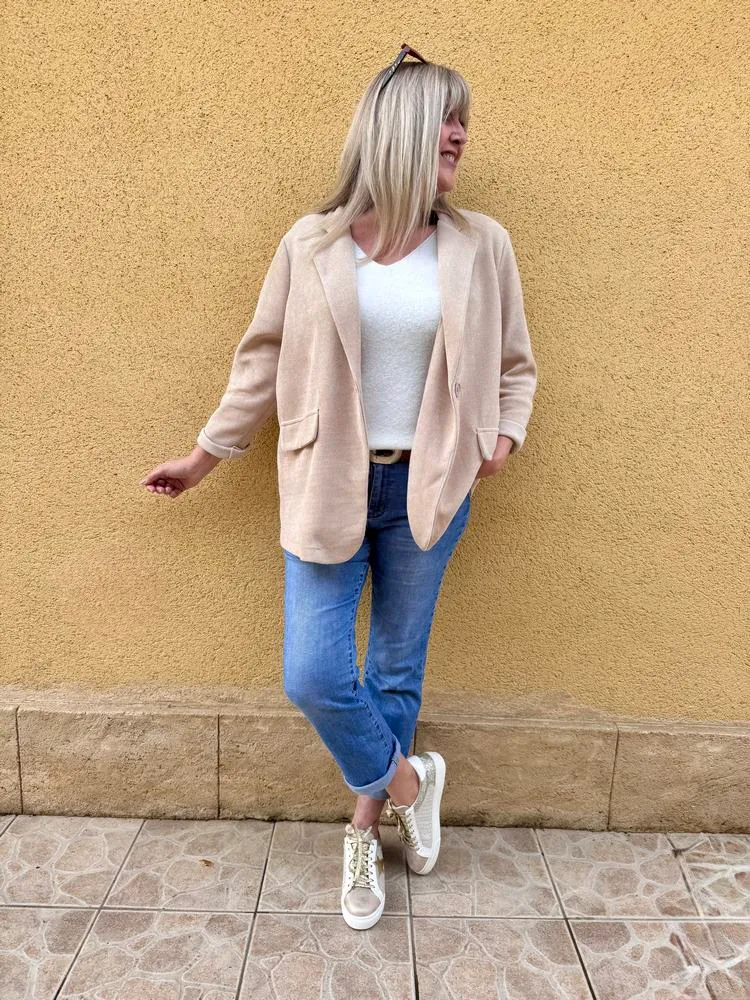Veste tailleur en velours Sandra + beige