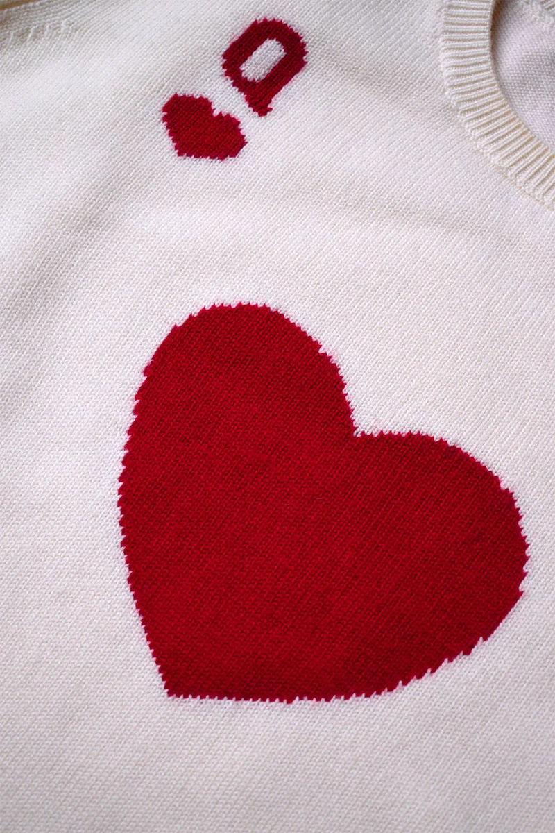 Pull Dame de Cœur Blanc en Laine