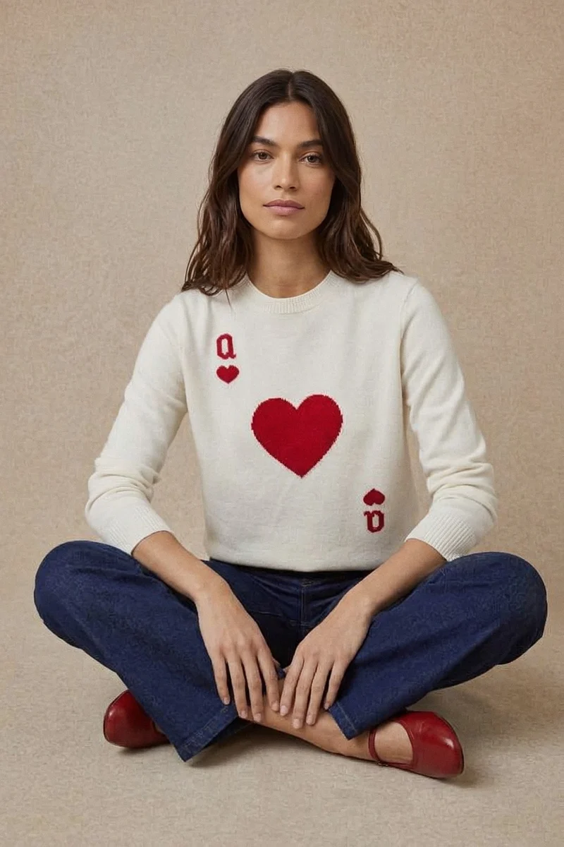 Pull Dame de Cœur Blanc en Laine