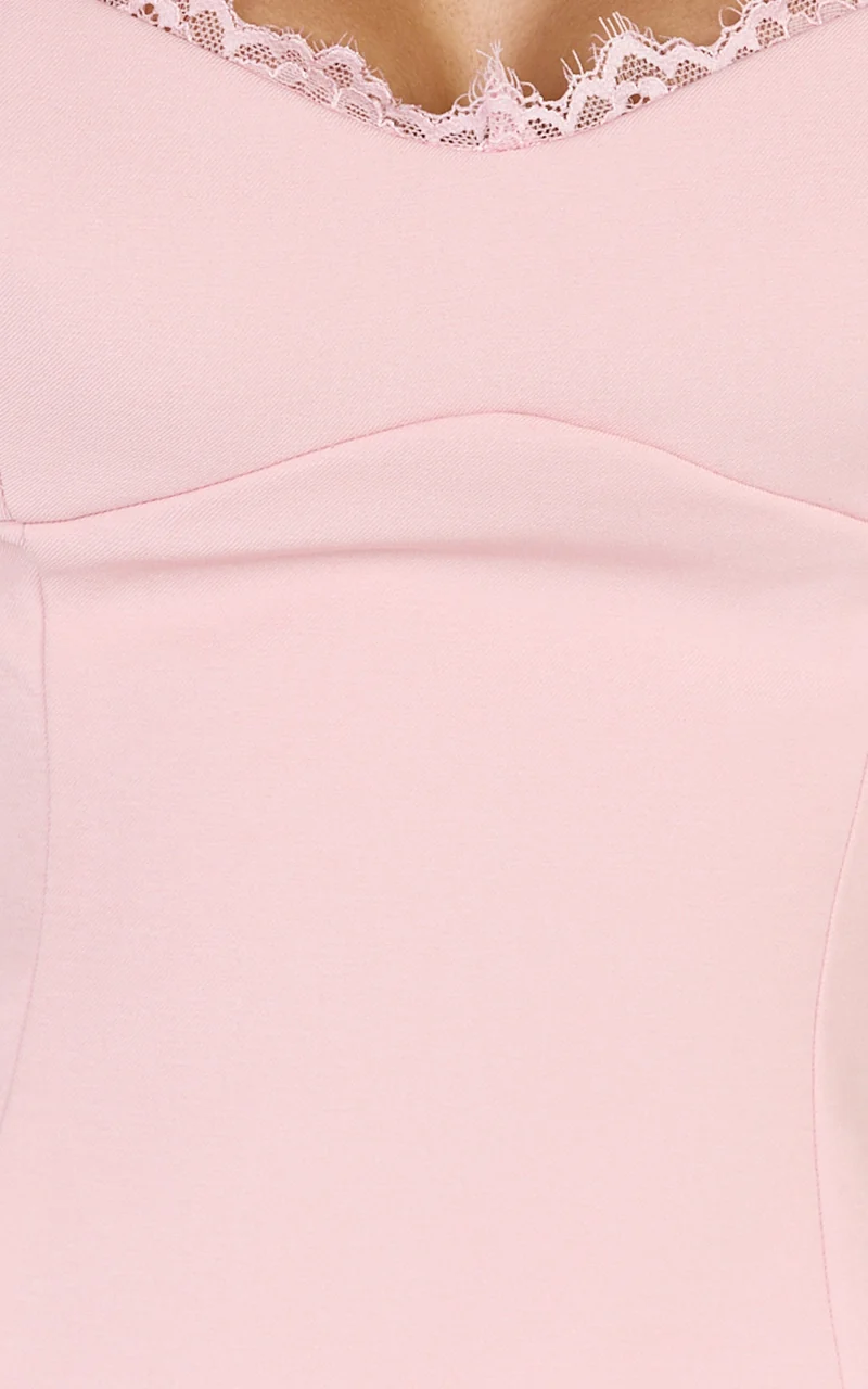 Primrose Top - Fitted Balconette Lace Trim Bodice Top in Pink