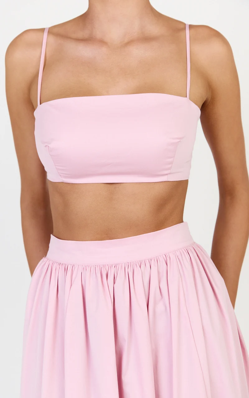 Tegan Two Piece Set - Straight Neck Micro Crop Top and A Line Maxi Skirt Set in Baby Pink