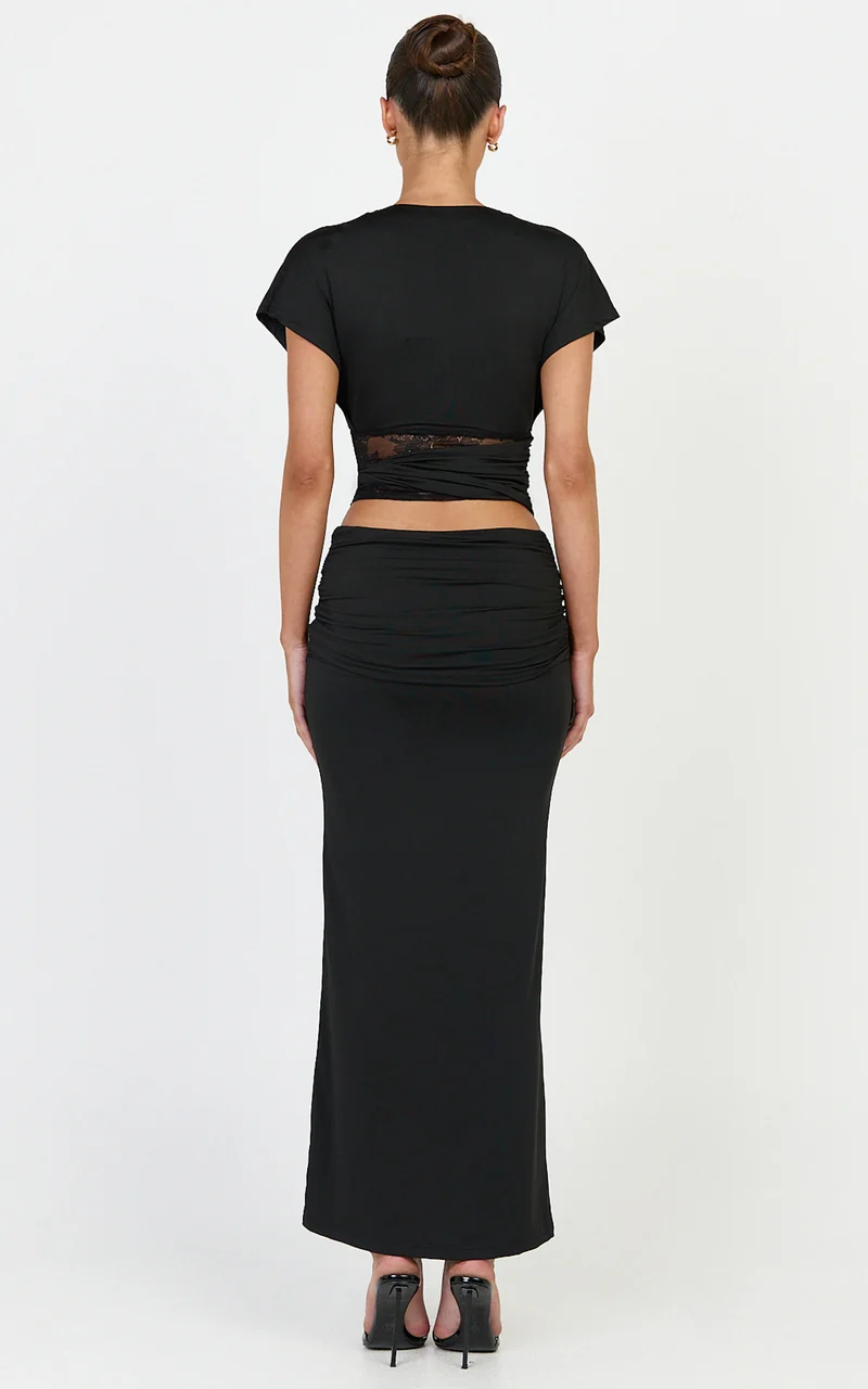 Sienne Top - Twist Overlay Lace Panel Top in Black