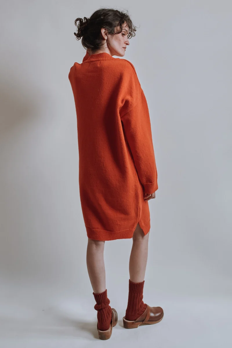 PERRINE Sweater Dress in Merino Wool - Burnt Orange