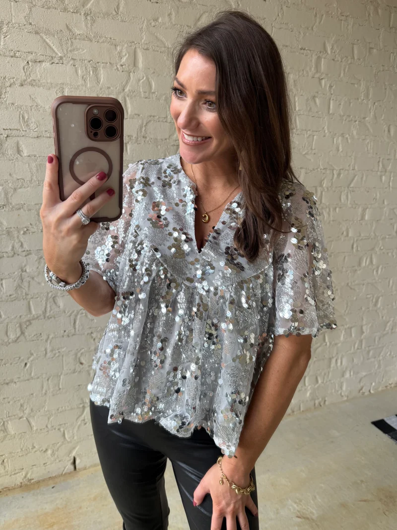 SILVER SEQUIN PARTY TOP