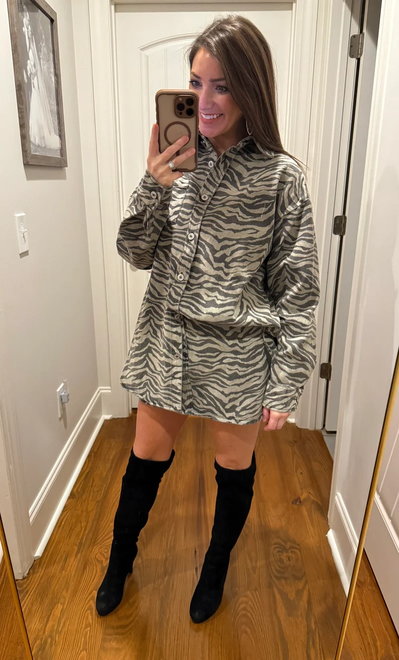 ZEBRA DENIM OVERSIZED SHIRT & MINI SKIRT