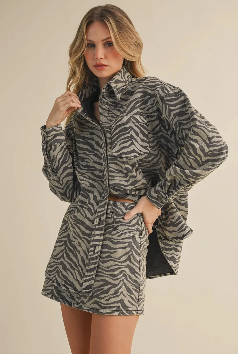 ZEBRA DENIM OVERSIZED SHIRT & MINI SKIRT