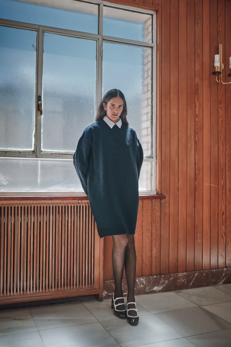 PERRINE Sweater Dress in Merino Wool - Navy