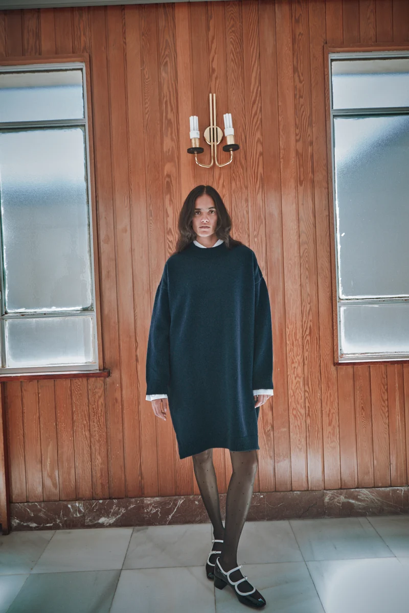 PERRINE Sweater Dress in Merino Wool - Navy