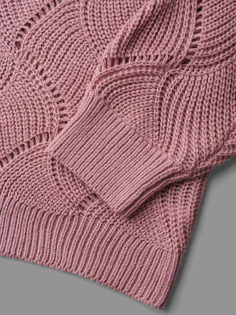 V Neck Cut-Out Pattern Textured Pullover