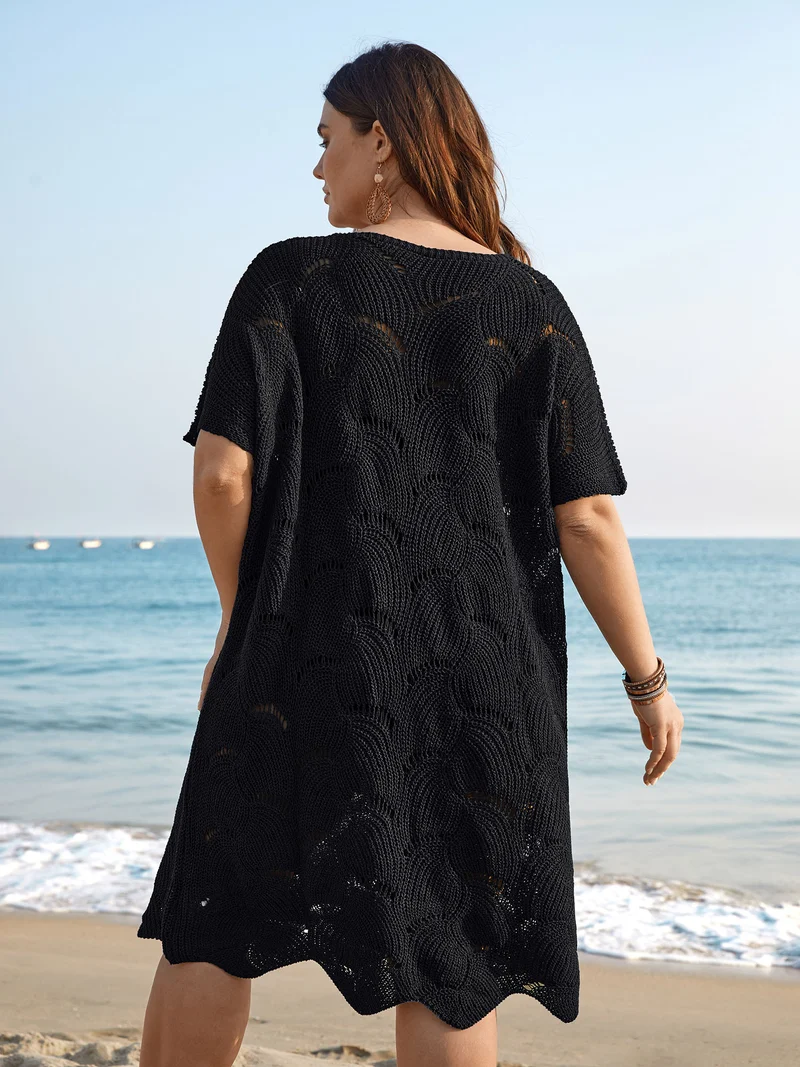 Cut-Out Solid V-Neck Swimsuit Coverup