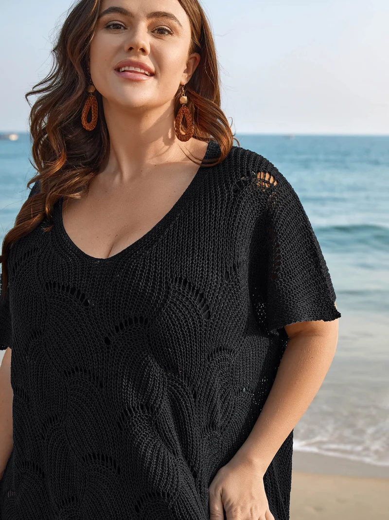 Cut-Out Solid V-Neck Swimsuit Coverup