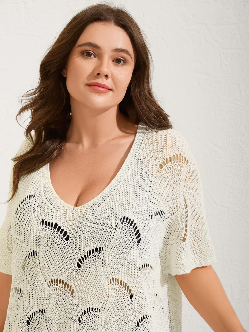 Cut-Out Solid V-Neck Swimsuit Coverup