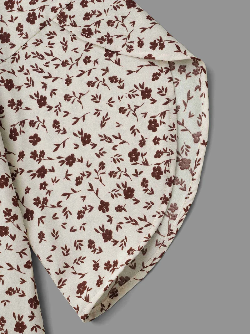 Crew Neck Ditsy Floral Bell Sleeve Blouse