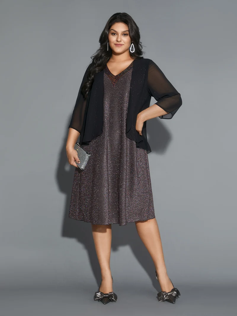 2-In-1 Sequin Patchwork Mesh Dress