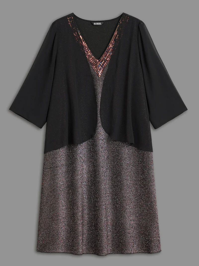 2-In-1 Sequin Patchwork Mesh Dress