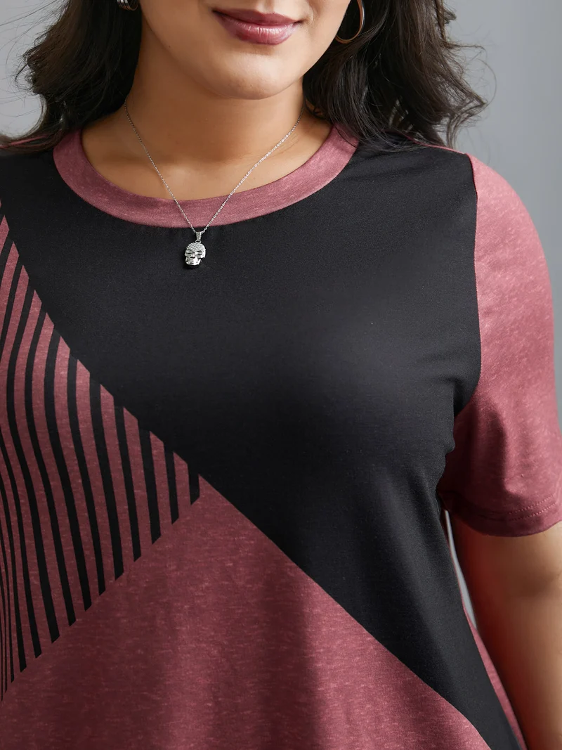 Striped Print Contrast Stretchy T-Shirt