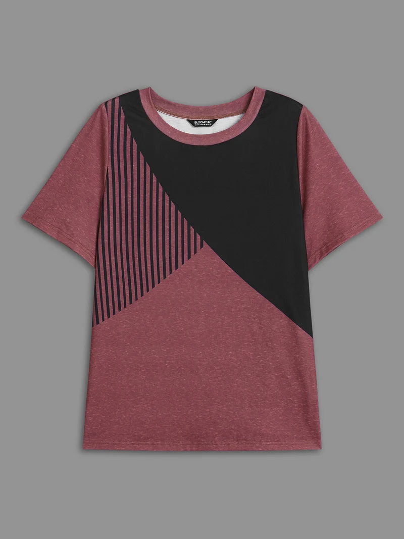 Striped Print Contrast Stretchy T-Shirt