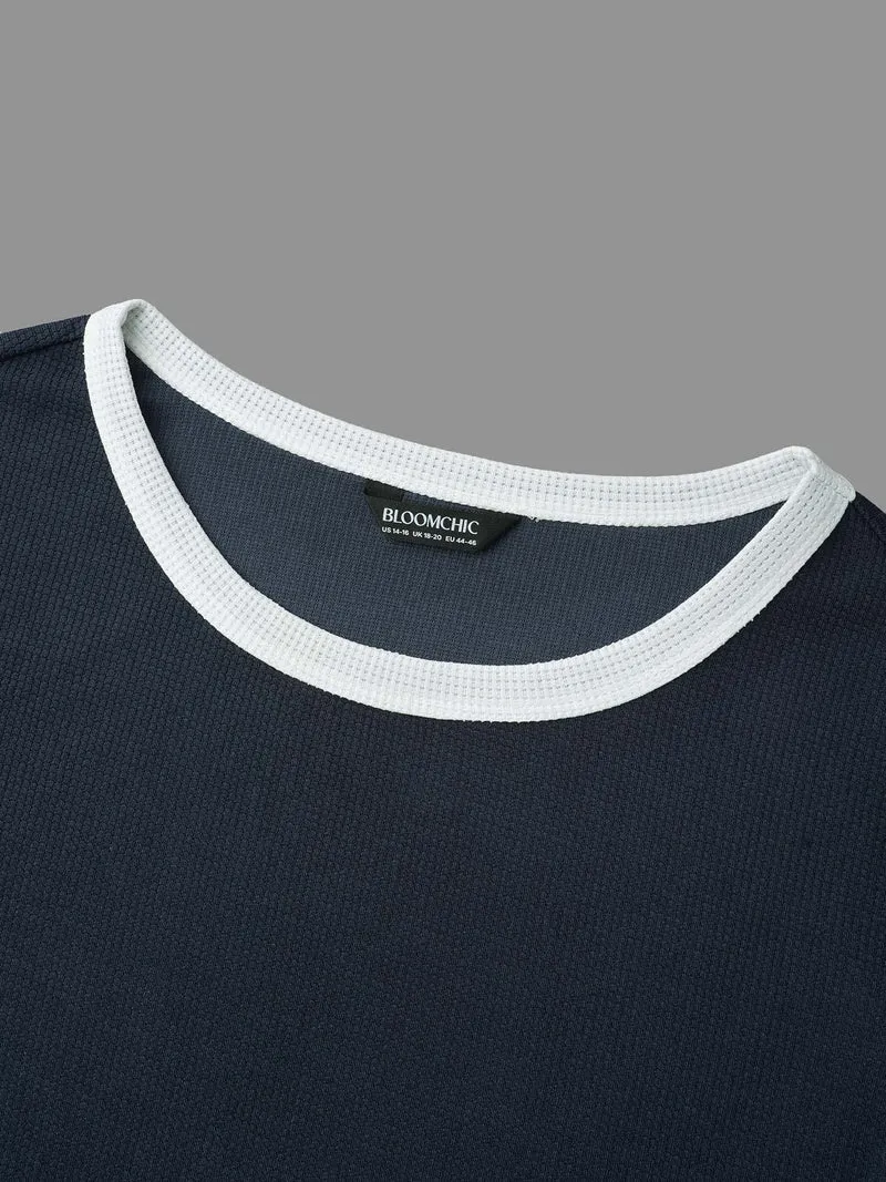 Color Contrast Waffle Knit Bell Sleeve T-Shirt