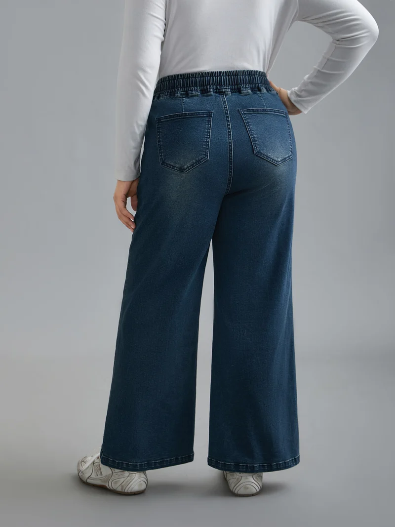 Drawstring Stretchy Waist Pocket Jeans