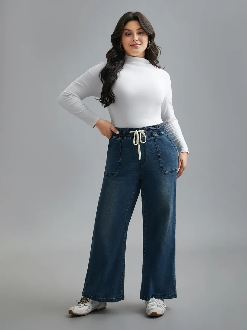 Drawstring Stretchy Waist Pocket Jeans
