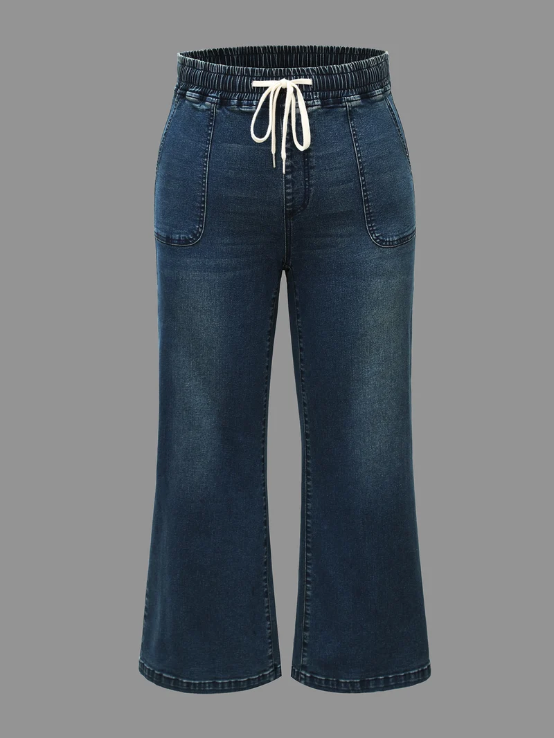 Drawstring Stretchy Waist Pocket Jeans