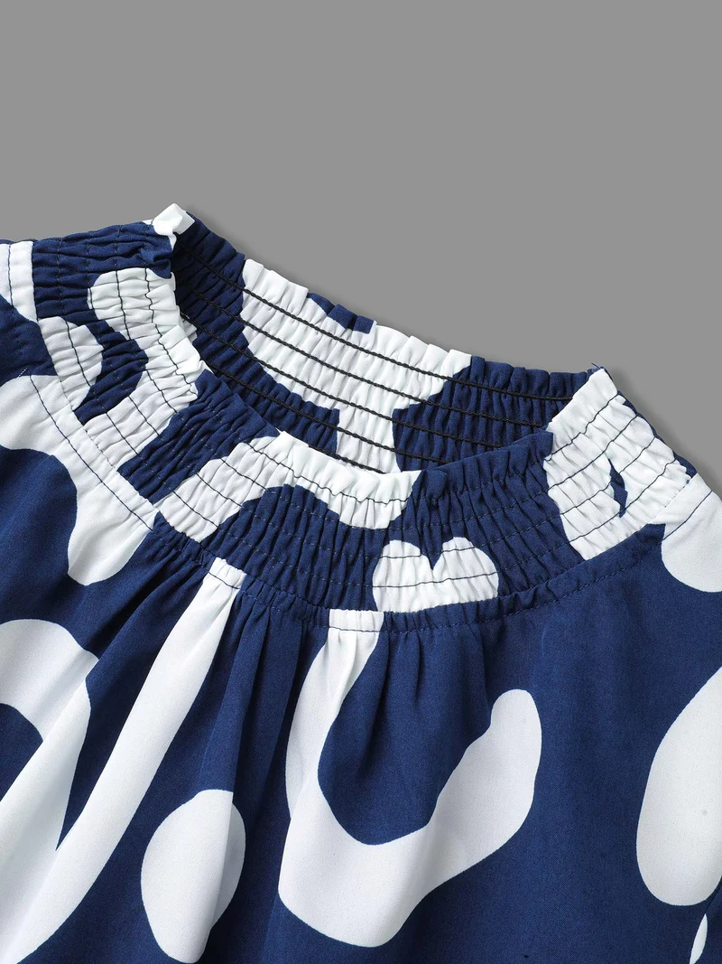 Geometric Print Shirred Pocket Dress