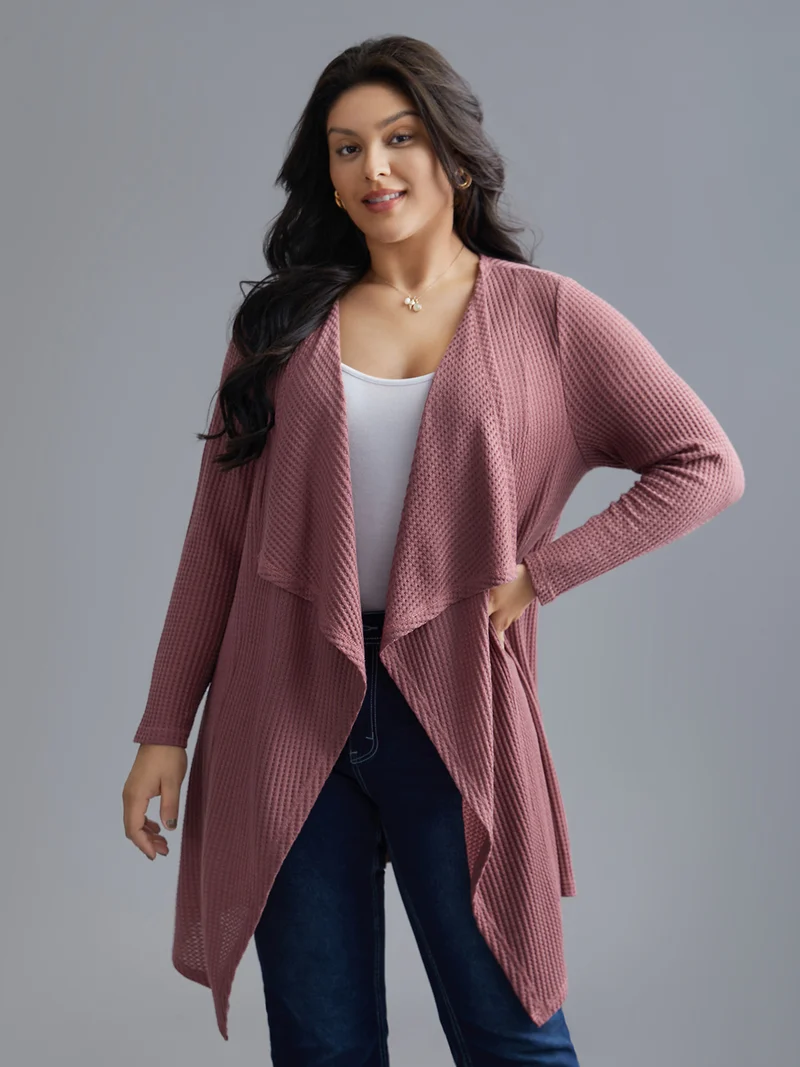 Lapel Collar Waffle Grid Open-Front Jacket