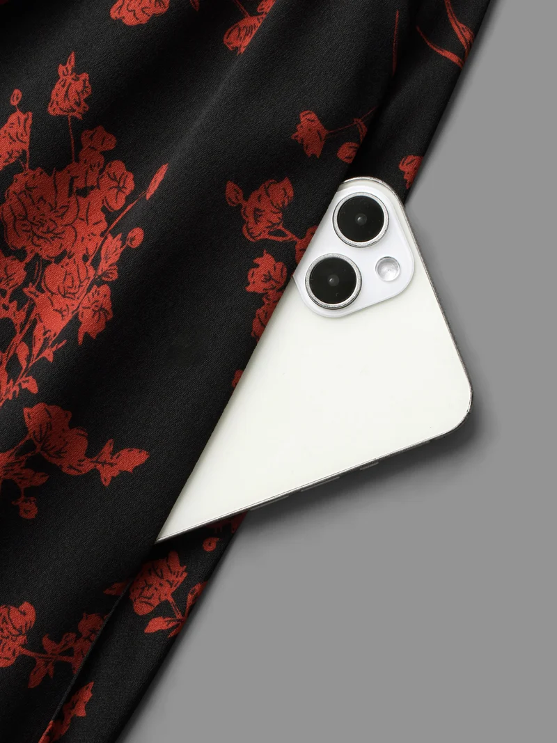 Silhouette Floral Print Notched Dress