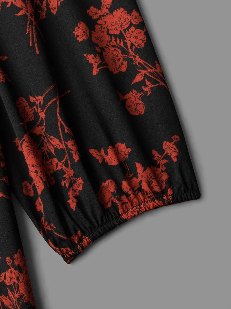 Silhouette Floral Print Notched Dress