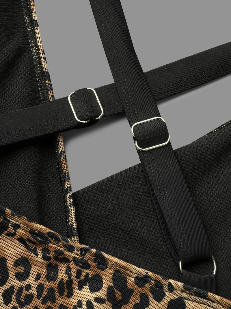 Leopard Print Split Side Hem Swim Dress