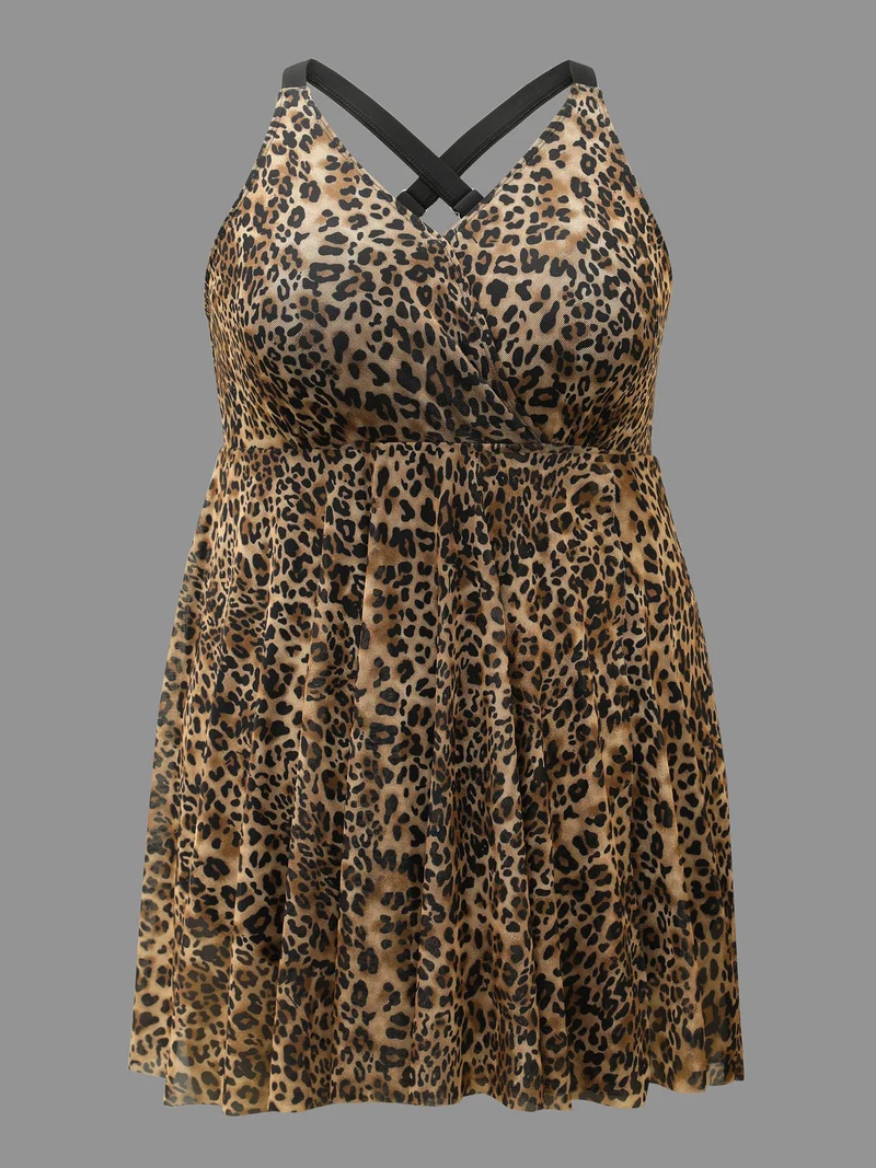 Leopard Print Split Side Hem Swim Dress