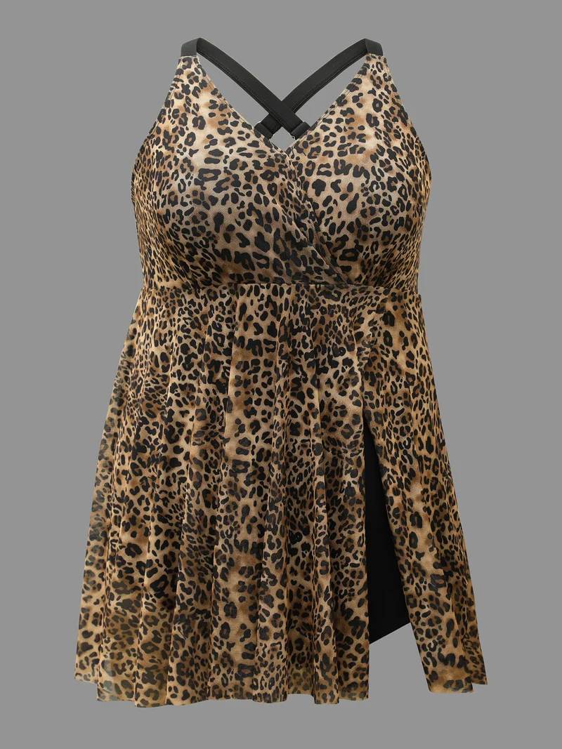 Leopard Print Split Side Hem Swim Dress