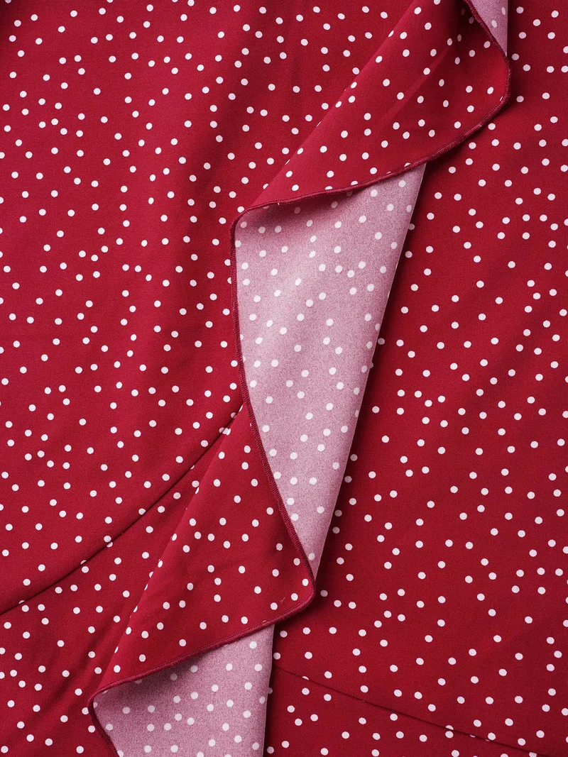 V Neck Polka Dot Ruffle Trim Dress