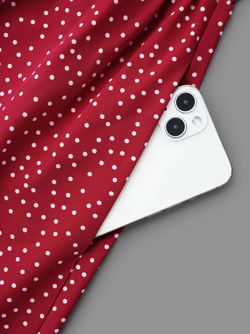 V Neck Polka Dot Ruffle Trim Dress